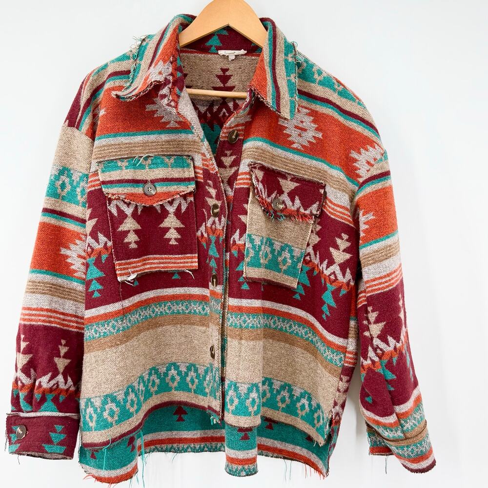 La Miel Bozeman Cactus Bloom Aztec Blanket Shacket Jacket Small Western Boho